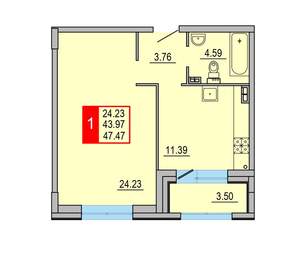 1-к квартира, вторичка, 47м2, 2/8 этаж
