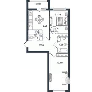 2-к квартира, вторичка, 64м2, 14/15 этаж