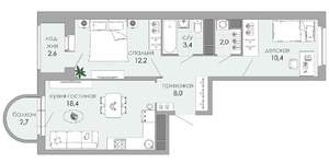 2-к квартира, вторичка, 60м2, 9/12 этаж