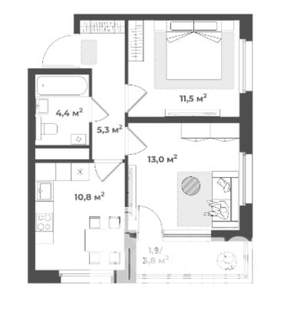 2-к квартира, вторичка, 47м2, 8/18 этаж