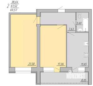 2-к квартира, строящийся дом, 70м2, 2/9 этаж