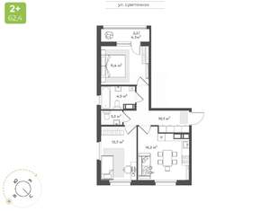 2-к квартира, строящийся дом, 60м2, 15/17 этаж