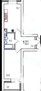 1-к квартира, вторичка, 40м2, 8/11 этаж