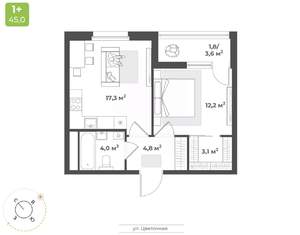 1-к квартира, строящийся дом, 43м2, 17/17 этаж