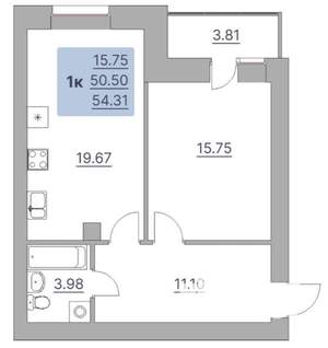 1-к квартира, вторичка, 54м2, 9/10 этаж