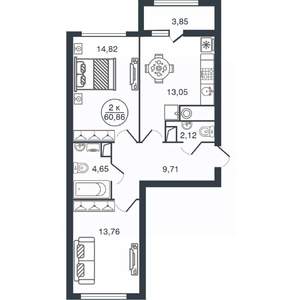 2-к квартира, вторичка, 61м2, 10/15 этаж
