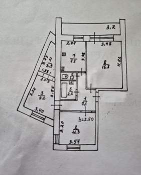 3-к квартира, вторичка, 60м2, 1/5 этаж