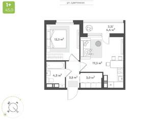 1-к квартира, вторичка, 43м2, 11/16 этаж