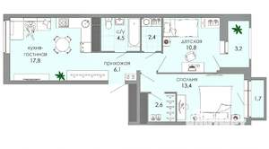 2-к квартира, вторичка, 63м2, 8/12 этаж
