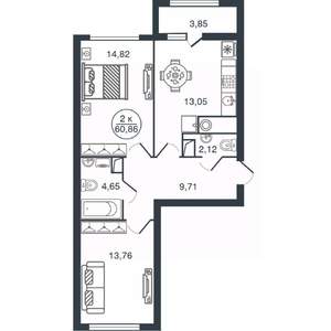 2-к квартира, вторичка, 61м2, 11/15 этаж