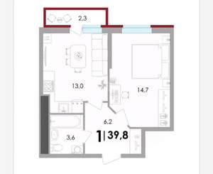 1-к квартира, вторичка, 40м2, 2/16 этаж