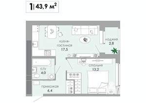 1-к квартира, вторичка, 44м2, 6/12 этаж