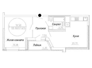 1-к квартира, строящийся дом, 56м2, 5/12 этаж