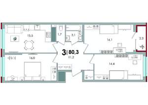 3-к квартира, вторичка, 80м2, 13/16 этаж