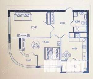 2-к квартира, вторичка, 64м2, 3/16 этаж