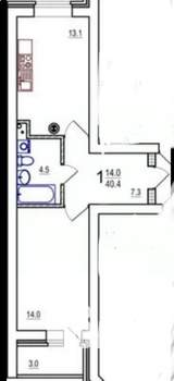 1-к квартира, вторичка, 40м2, 8/11 этаж