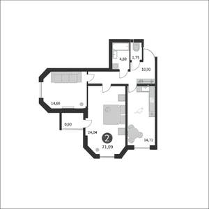 2-к квартира, вторичка, 71м2, 3/17 этаж