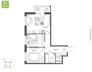 2-к квартира, строящийся дом, 60м2, 5/17 этаж