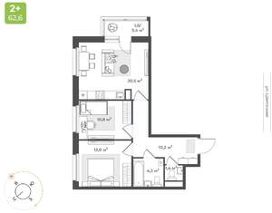 2-к квартира, строящийся дом, 60м2, 4/17 этаж