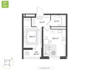 1-к квартира, вторичка, 37м2, 14/18 этаж
