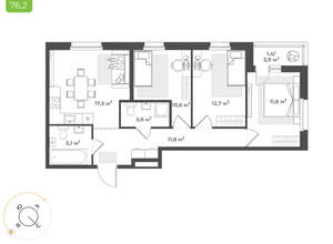 3-к квартира, вторичка, 75м2, 2/17 этаж