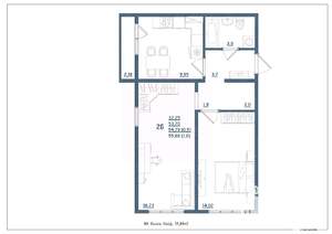 2-к квартира, сданный дом, 56м2, 15/18 этаж