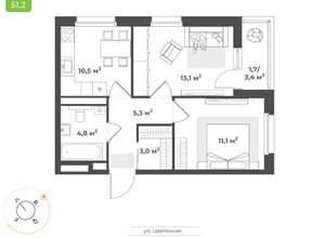 2-к квартира, вторичка, 50м2, 5/17 этаж