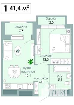 1-к квартира, вторичка, 41м2, 6/12 этаж