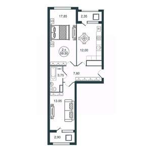 2-к квартира, вторичка, 60м2, 6/15 этаж