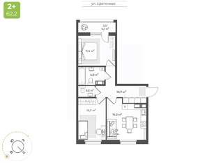 2-к квартира, вторичка, 60м2, 8/17 этаж