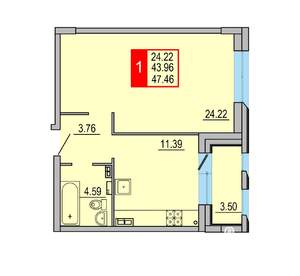 1-к квартира, вторичка, 47м2, 3/8 этаж