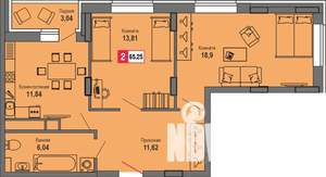 2-к квартира, строящийся дом, 65м2, 18/24 этаж