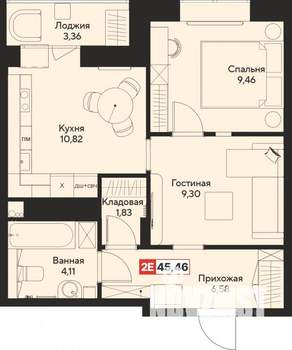 1-к квартира, вторичка, 45м2, 11/22 этаж
