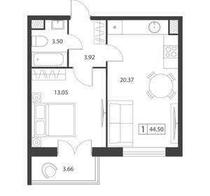 1-к квартира, вторичка, 45м2, 5/16 этаж