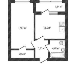 1-к квартира, вторичка, 44м2, 2/3 этаж