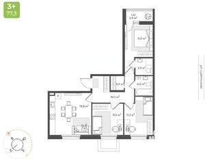 3-к квартира, вторичка, 76м2, 1/10 этаж