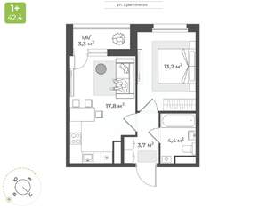 1-к квартира, строящийся дом, 41м2, 2/17 этаж