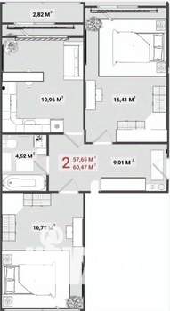 2-к квартира, сданный дом, 61м2, 10/14 этаж