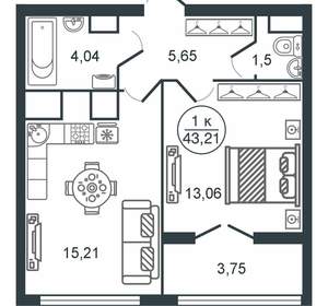 1-к квартира, вторичка, 43м2, 3/16 этаж