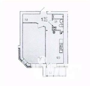 1-к квартира, вторичка, 43м2, 8/10 этаж