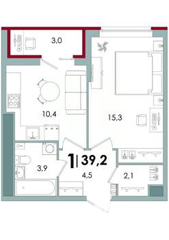 1-к квартира, вторичка, 39м2, 2/15 этаж