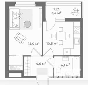 1-к квартира, вторичка, 36м2, 8/16 этаж