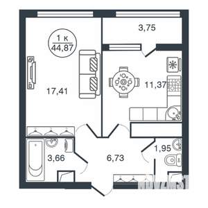 1-к квартира, вторичка, 45м2, 16/16 этаж