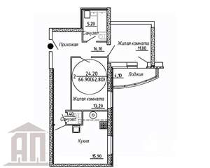 2-к квартира, вторичка, 67м2, 9/12 этаж