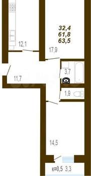 2-к квартира, вторичка, 65м2, 6/7 этаж