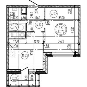 1-к квартира, вторичка, 38м2, 3/16 этаж