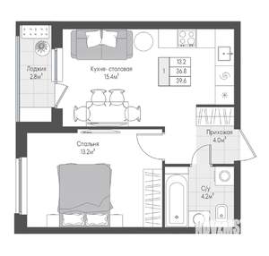 1-к квартира, вторичка, 38м2, 7/10 этаж