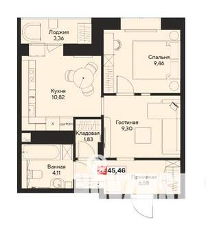 2-к квартира, вторичка, 45м2, 10/20 этаж