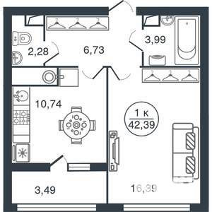 1-к квартира, вторичка, 42м2, 14/15 этаж