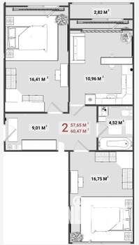 1-к квартира, вторичка, 60м2, 9/14 этаж